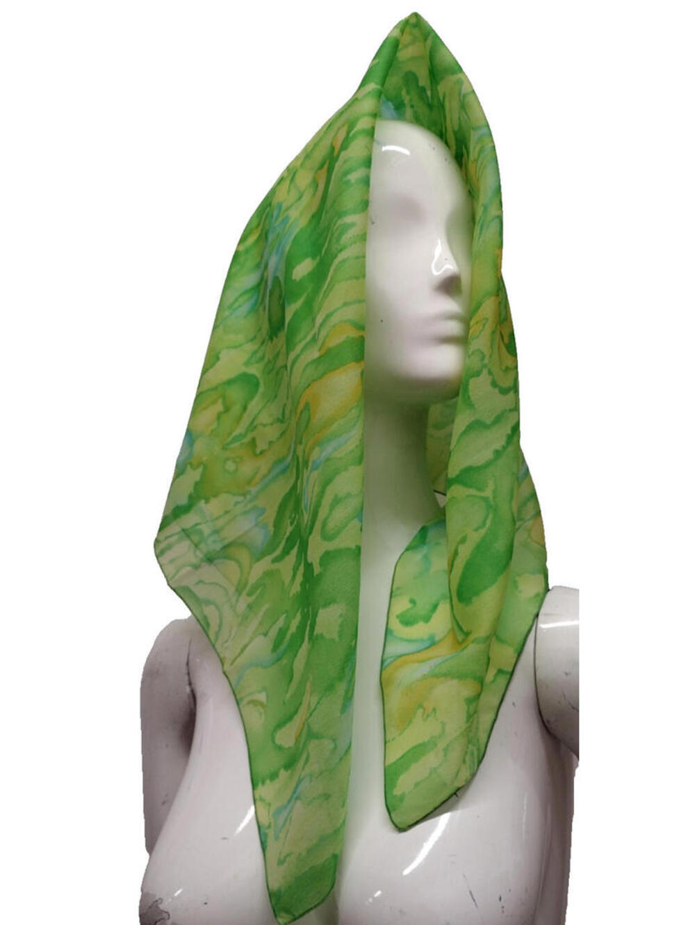 VINTAGE MADEMOISELLE PSYCHEDELIC Scarf ALL NYLON Lime Green Jadeite Lava Print